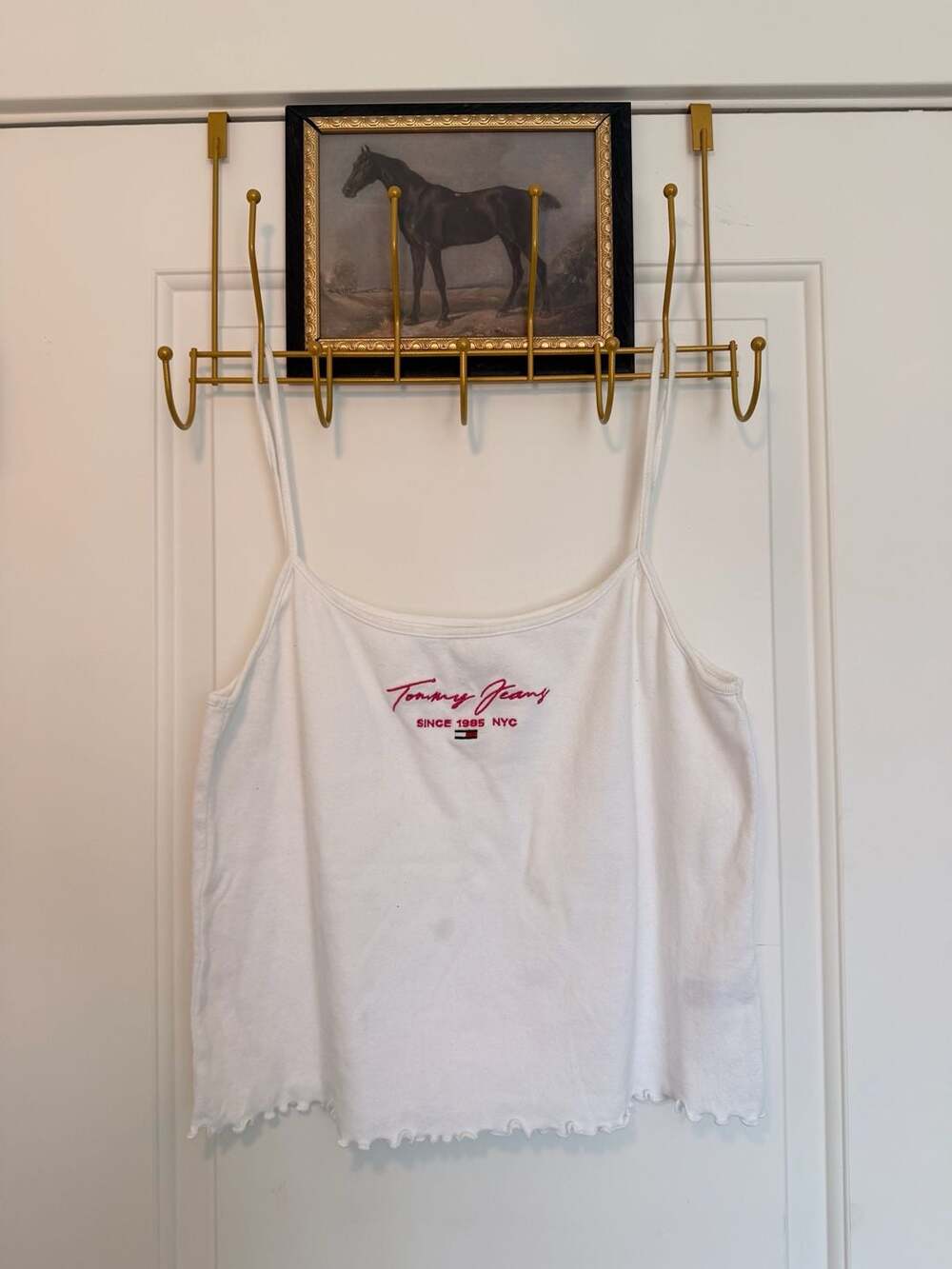 Tommy Cute White Cotton Summer Basic Strappy Cami Tank Top